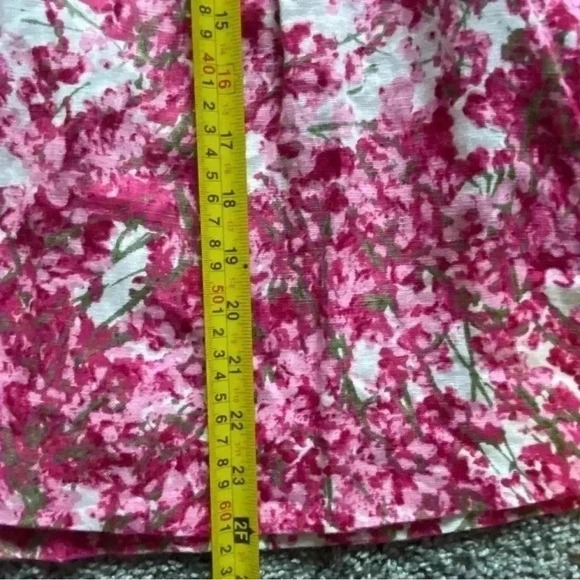 Talbots women's Linen 4 Sleeveless A Line Pink Floral Midi Dress Belted‎ Waist - Picture 13 of 14